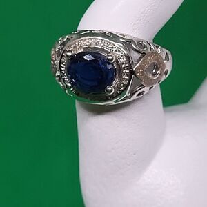 Sarah New ,925 Sterling Silver Plated Blue Cubic Zirconia Gem Ring Size 8